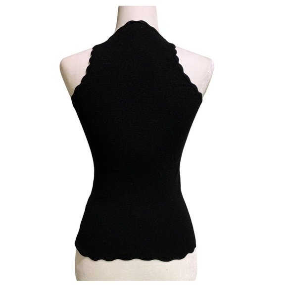 Minnie Rose Top Cutout Black Ribbed Knit Scalloped Edge Tank Top Size XS - Picture 6 of 8
